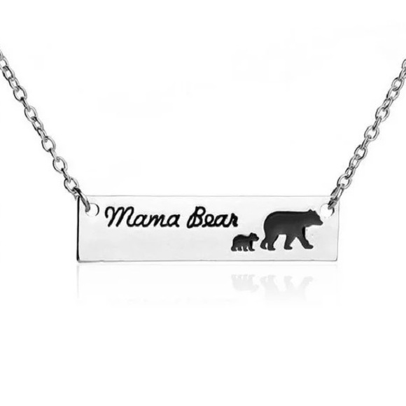 Mama Bear and Cubs Silver Bar Pendant Necklace - Picture 2 of 8